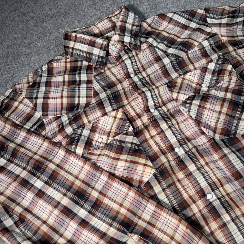 Levi's Pearl Snap Shirt Mens Medium Western Long Sleeve Plaid Brown‎ Regular Fit